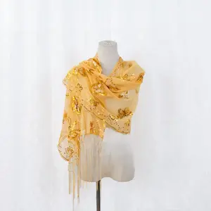 Handmade Sequin Scarf with Fringe, Embroidery Scarf, Boho Wedding Shawl, Butterfly  Sequin Wraps, Boho Vintage Shawls, Witchy Dressy  Shawl