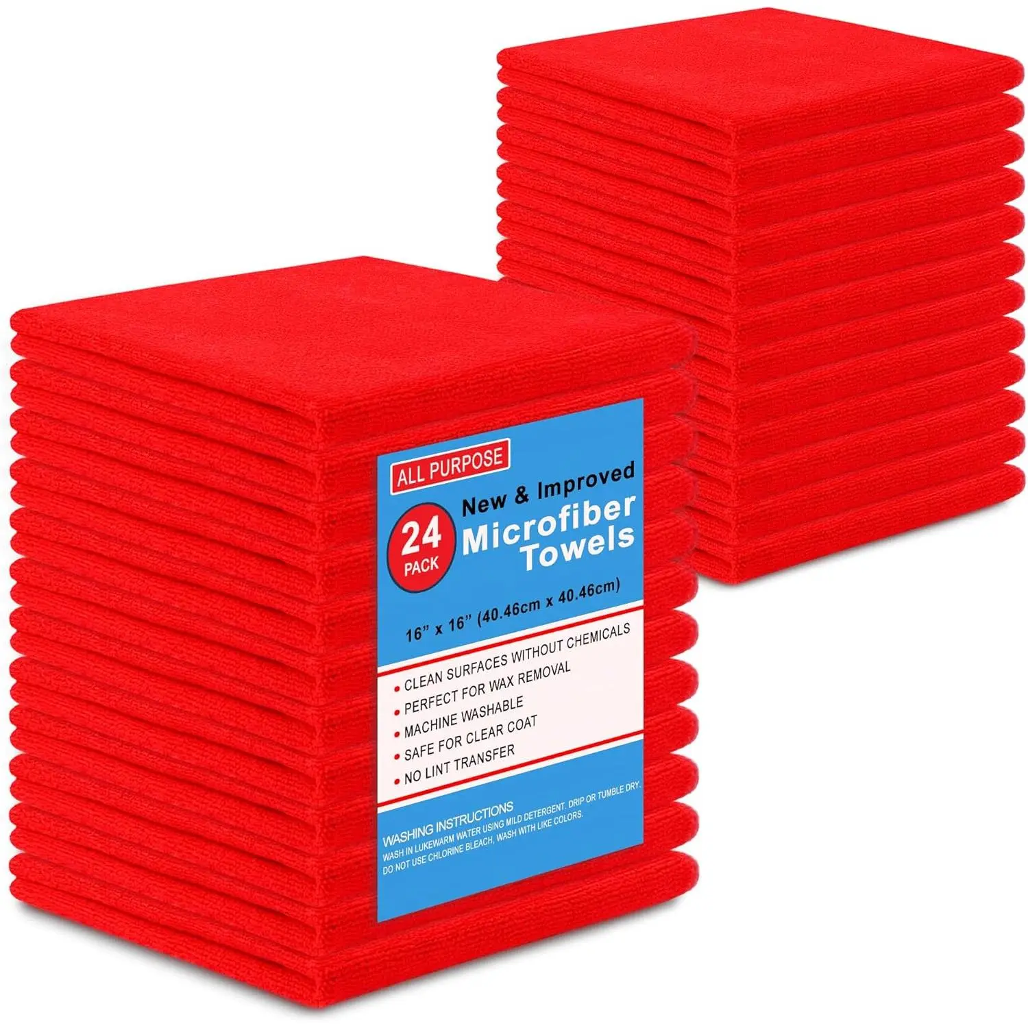 Microfiber Cleaning Towels, Pack of 24, Ultra Soft Plush Washcloth, All Purpose  Microfiber Detailing Cleaning Cloths  Shop Towels (16" x 16", Red)