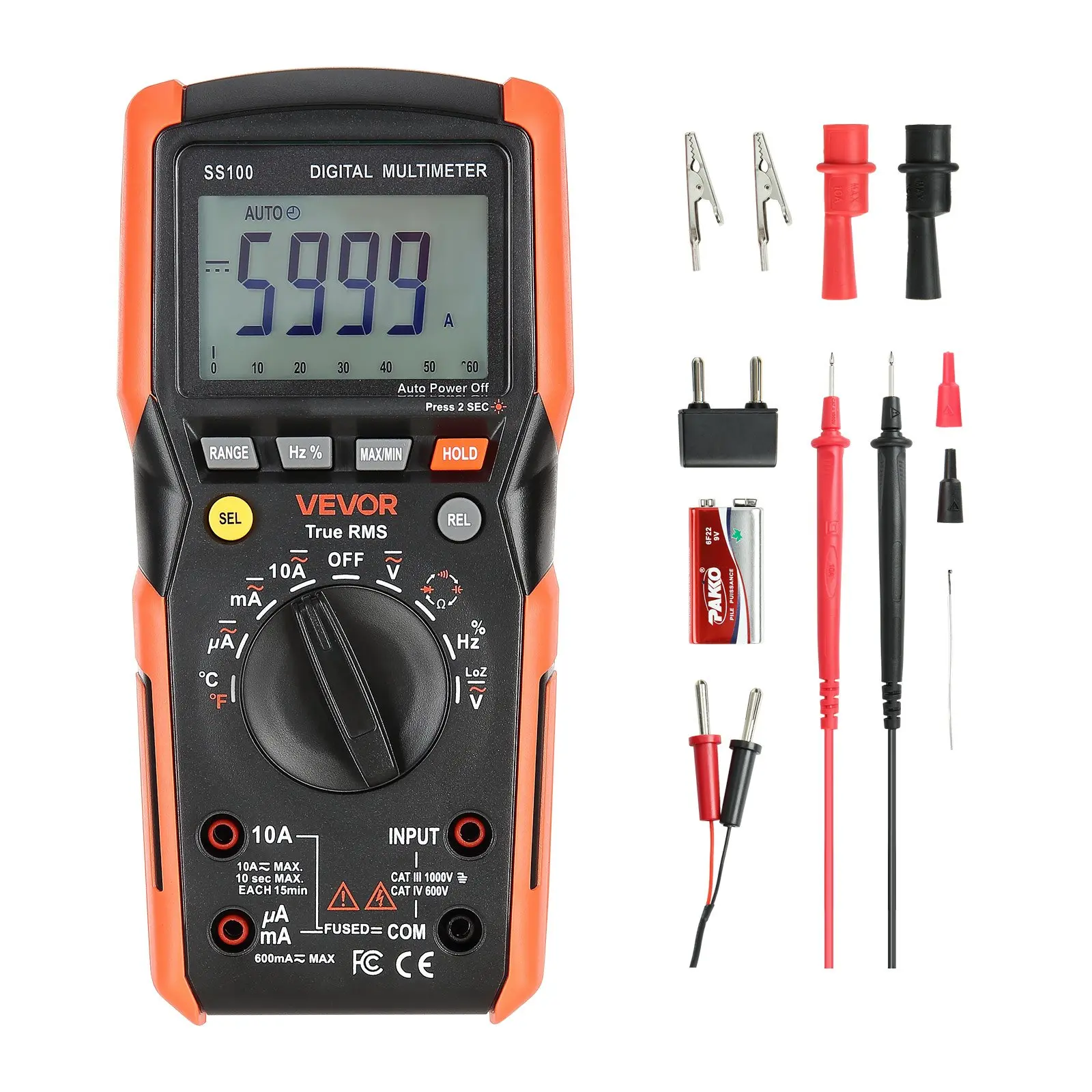 【DealsForYouDays】VEVOR Digital Multimeter, 6000-Count TRMS Auto-Ranging DC/AC Voltmeter Current Tester for Measuring Current, Voltage, Resistance, Capacitance, Temperature, Diodes, Continuity, Low Impedance, Alligator Clips, Wired, Home Diy, 6000 Counts