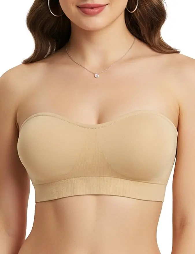 Women's Bridal Lingerie Basic Strapless Padded Bustier Bra - Non-Slip Underwear with Removable Transparent Padded Straps
