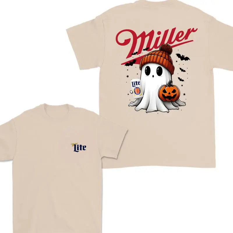 Miler Lite Ghost Cute Pumpkin Halloween 2 Sided T-Shirt- Sweatshirt - Hoodie, Halloween Pumpkin Trendy Shirt Crewneck Streetwear