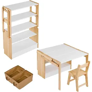 Art Table and Chairs Set, 27/47 in Convertible Activity Table to Storage Shelves, Craft Play Desk with 2/3 Storage Box, Folding Table and Chair Furniture Set, Adjustable Table for School and Home