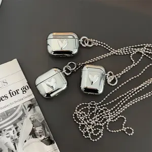 Three-dimensional electroplated love heart, wireless earphone cases for AirPods, chain soft case