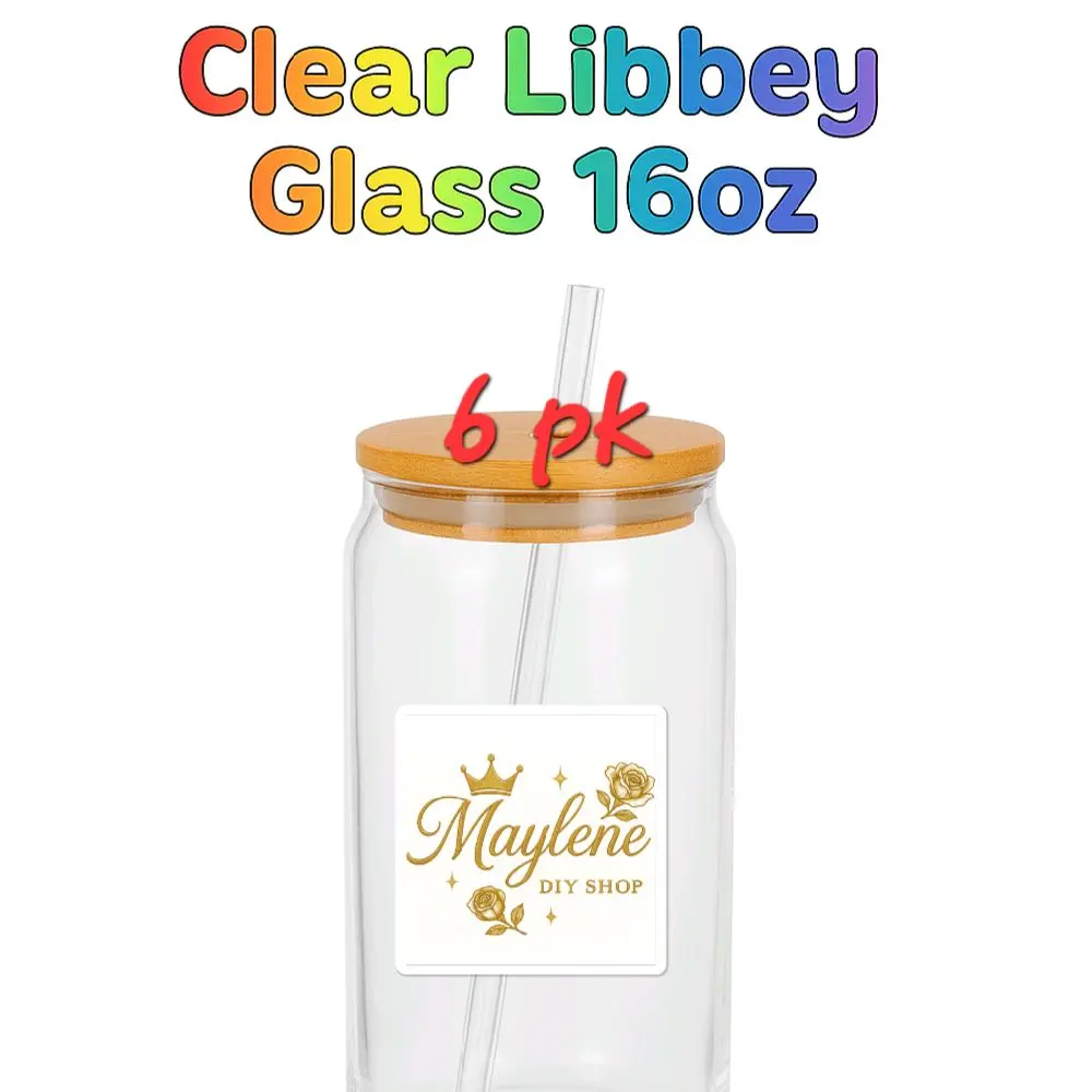 Libby Glass 16oz Clear 6 Pack  Sublimation Libby Gass with Straw Lid