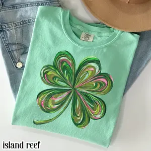 Comfort Colors St Patricks Day T-Shirt, Lucky Shamrock Tshirt, Cute Saint Patrick's Party Tee Four Leaf Clover T-shirt Irish Retro Shenanigans