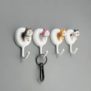Cat Head Design Wall Hook, 4 Counts Waterproof Removable Towel Hook, Kitchen Utensil Hook, Home Organizer for Bathroom Kitchen Shower