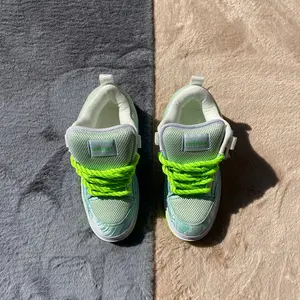 Men's Green 47-48 Rubber Dad Sneakers - 2000s, Chunky, Decorated, Breathable, All-Day Casual Trainers, Thick Tongue Cover, Soft Lightweight Sole Walking Shoes, All-Season Large Size Footwear, 2000S Casual Trainers