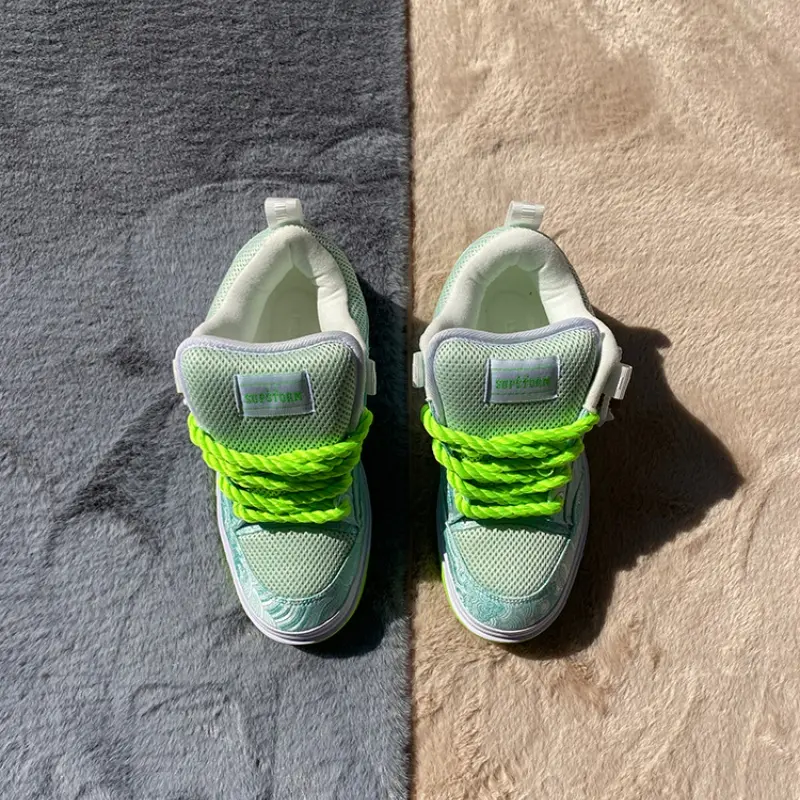 Men's Green 47-48 Rubber Dad Sneakers - Casual Breathable, 2000s Chunky Decorated, Thick Tongue Cover, Soft Lightweight Sole, All-Day Casual Trainers, All-Season Large Size Walking Shoes, Casual Breathable Sneakers