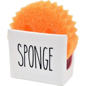Porcelain Sponge Holder for Kitchen Sink.Compact Sink Caddy Organizer - Scrub Daddy Compatible Dish Sponge Holder.Ceramic Black and White Kitchen Decor and Cute Kitchen Accessories