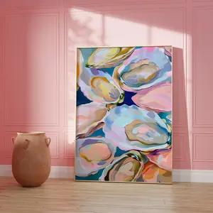 Abstract Colorful Oyster Shell Wall Art – Minimalist Summer Poster, Beach House & Room Decor, Unframed, 5 Size (8x12 to 27x40 inch)