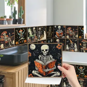 24PCS Gothic Skull Crystal Film Wall Sticker | Oil Painting Style, Peel-and-Stick Waterproof Tiles, Skull Decal