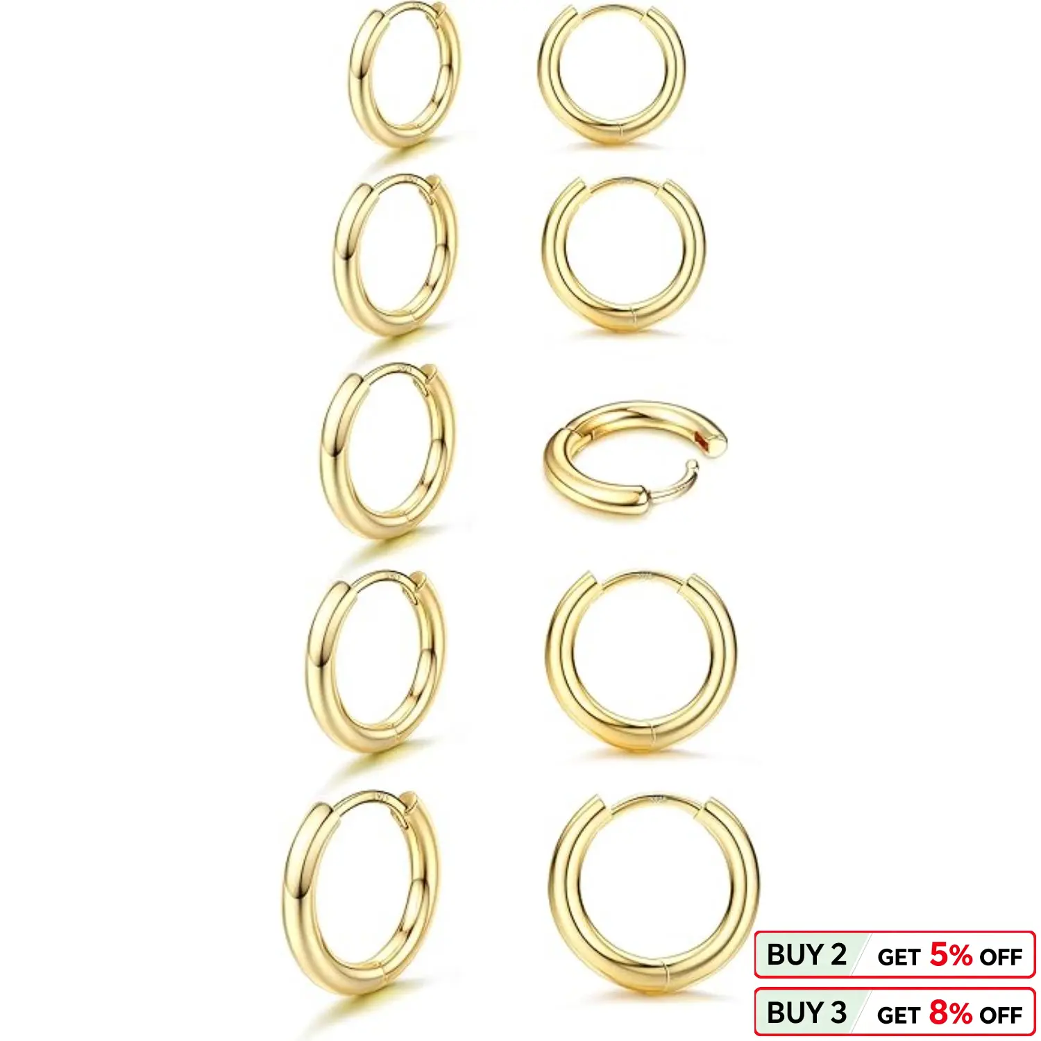 BESTEEL 5 Pairs Small Sterling Silver Hoop Earrings Set for Women Lightweight Tiny Huggie Hoops Silver Mini Cartilage Earrings Pack Hypoallergenic Ear Piercing
