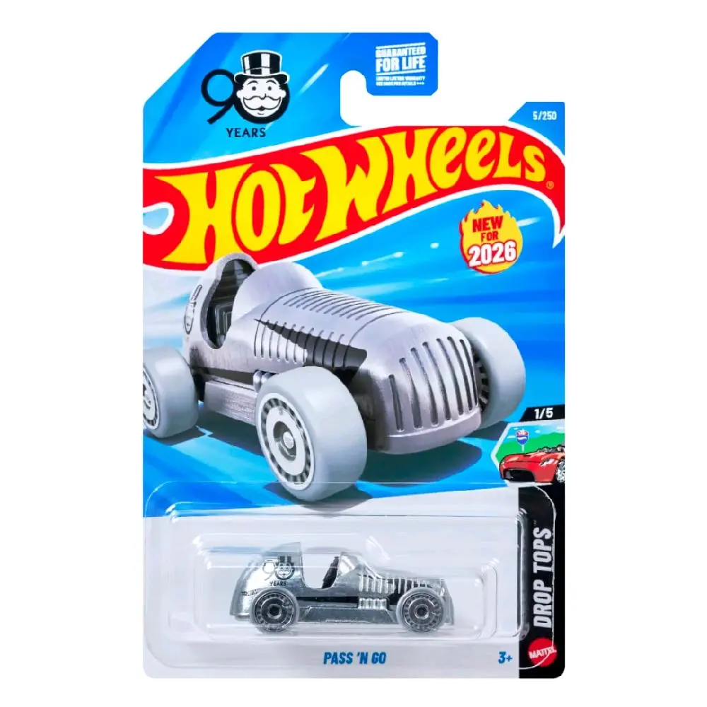 Hot Wheels Pass 'n Go Silver Limited Ed. Collectible Diecast Model Car - 2026 5/250 Drop Tops, 1/5 Monopoly 90 Years Special Edition Collectible, Collectible Model Car
