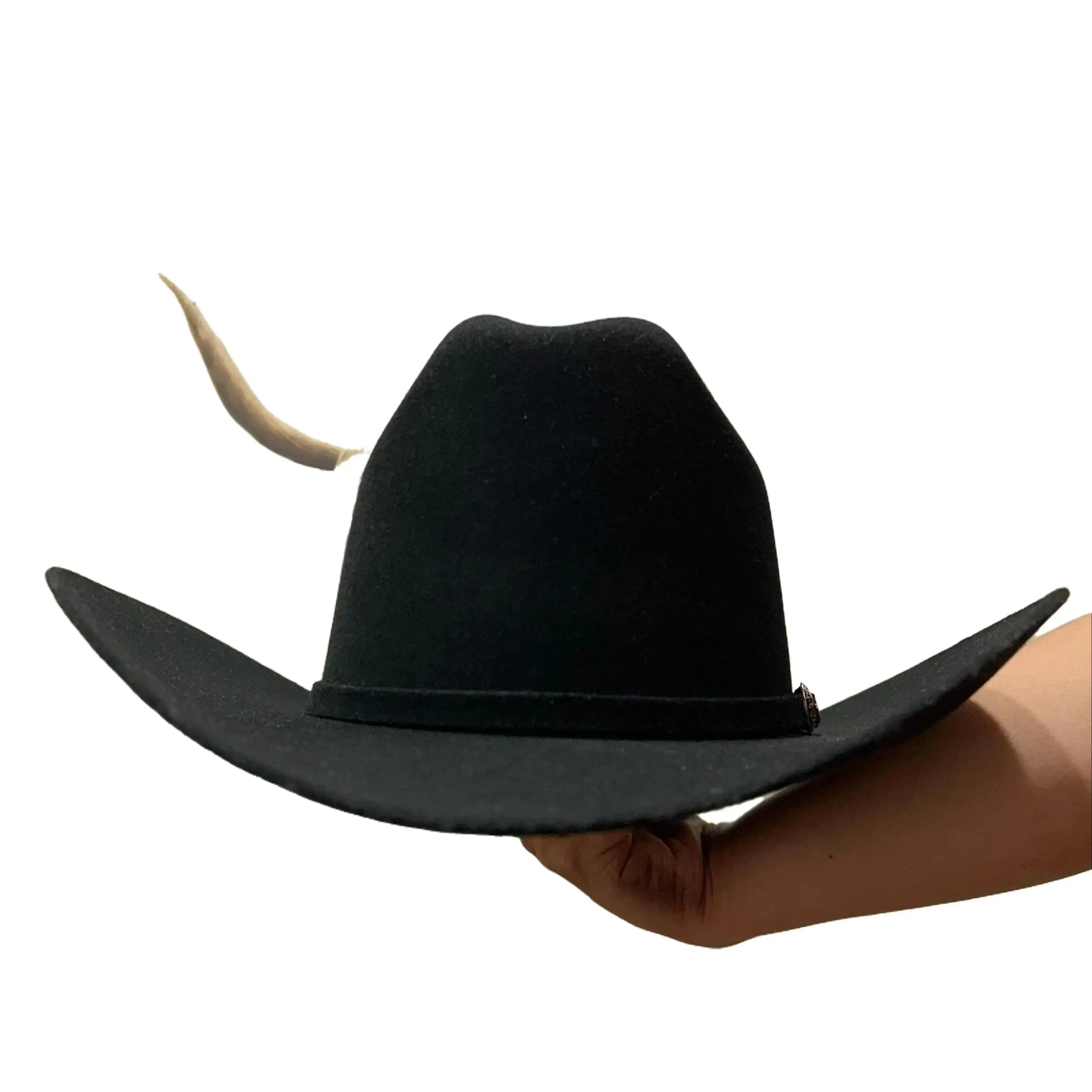 LAKEN Wool Classic Plain Unisex Black Texana 100X White Diamond Hat with Red Gem Belt Around the Crown