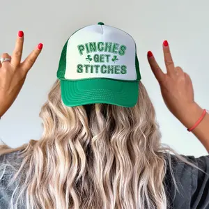 Pinches get stitches, Trucker Hat, St. Patrick's day Snapback, Trendy Adjustable Cap