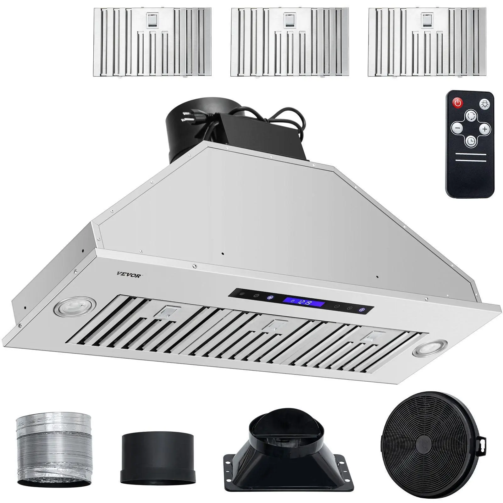 【Backtoschool】VEVOR 36-Inch Built-In Stainless Steel Insert Range Hood, 900CFM 4-Speed Household Appliances with Touch Controls, Remote Control, LED Lights, Baffle Filters, Charcoal Filter, Ducted/Ductless Convertible, ETL Listed for Smoke Removal