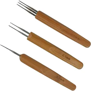 Crochet Hooks Tool Set, Dreadlock Crochet Hook Tool(1 Hook, 2 Hooks, 3 Hooks), Crochet  for Hair, for Braid Craft Dread Locks (Brown, , 0.5mm)
