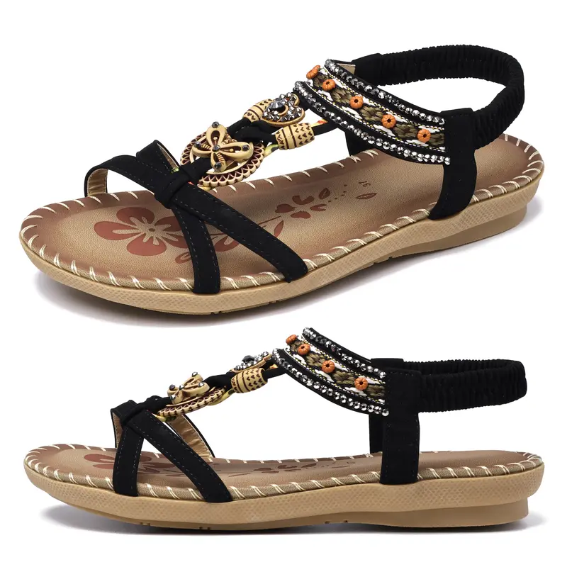Women's Flat Sandals, Summer Shoes Flat Heels Slides Bohemian Comfortable Open Toe for Girls Beach