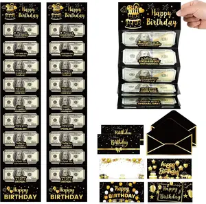 Happy Birthday Money Envelope Set of 3 in Black, Pink and Blue, Surprise Cash and Gift Card Envelopes made of Coated Paper with Elegant Black Gold Design, Stylish Money Holder for Men, Women and Kids, Perfect for Birthday Gifts and Celebrations Luxurious