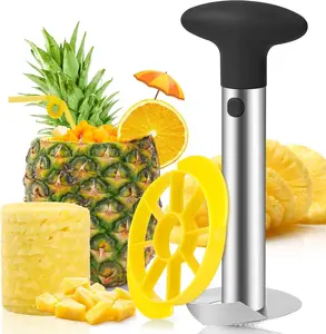 Pineapple Corer and Slicer Tool - Pineapple Cutter with Sharp Serrated Tips - Easy to Use & Clean - Stainless Steel Core Remover for Pineapple - Slice and Core Fruits with Ease(Black)