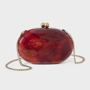 Acrylic Marbled Kiss Lock Minaudiere Clutch - A New Day Brown