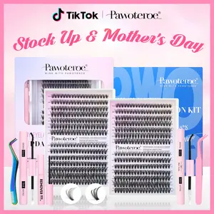 Pawotence Upgrade Lash Extension Kit DIY 280pcs Individual Lash Clusters Kit 30D&40D Cluster Eyelash Extensions Kit with Lash Bond and Seal, Lash Remover, Lash Tweezers for Self Use