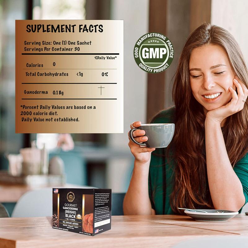 Eternal Gourmet Ganoderma (REISHI) Black Coffee 2 in 1 Made in USA Cafe Negro con Ganoderma Eternal Beverage Nata de ganoderma (Pack of 6)