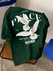 Men's Y2K Graphic Oversized T-Shirt | Breathable Polyester, "Peace LA" Dove Print, Trendy Streetwear, Casual & Inspirational Fashion, Ideal for Daily Wear, Urban Outings, Street Style & Peace-Themed Outfits