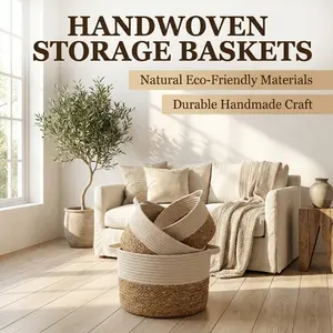 Large Capacity Cotton Rope and Grass Rope Storage Basket, Three Sizes Available, Aesthetic and Practical Home Organization, Durable Design