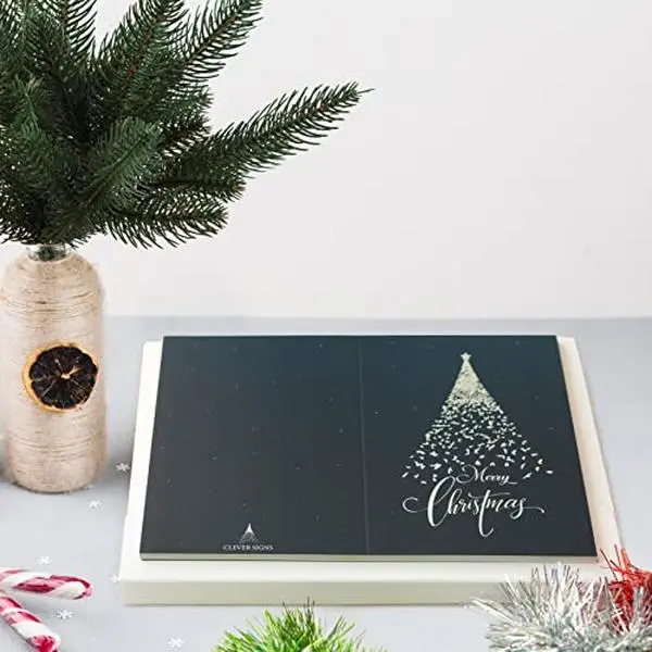 Silver Foil Christmas Cards, Pack of 24 with Envelopes, Christmas Cards Boxed, Christmas Card Bulk, Greeting Cards, Happy Holidays Cards, Xmas