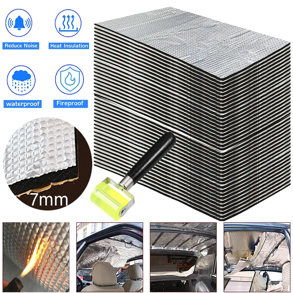 16''x 10'' 16.5Sqft Thermal Sound Deadener Heat Shield Insulation Closed Cell PE Foam Vibration Dampening Material Mat 7mm Thickness 276mil Mats with Roller,for Auto Hood Engine Roof Door and Trunk -15 Pack