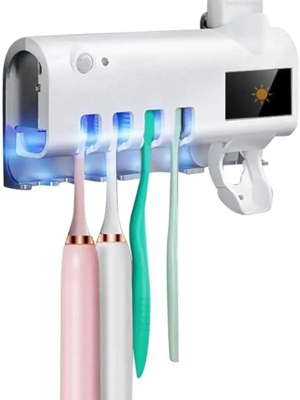 UV Light Sterilizer Toothbrush Holder Cleaner and Automatic Toothpaste Dispenser