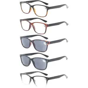 Reading Glasses 5-Pack Quality  Spring Hinge Prime Black Designer Trendy for Men and Women