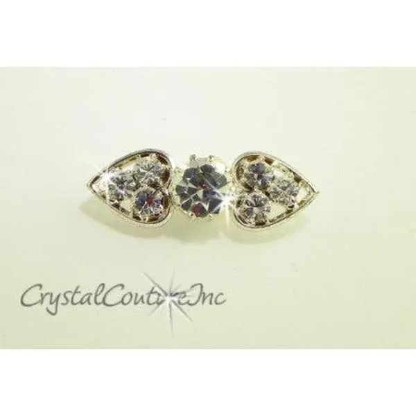 Crystal/Silver Rhinestone Double Heart Button