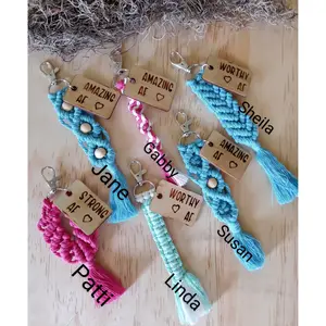 Inspirational Macrame Keychains, Wood Burned Keychains, Boho Style Keychains