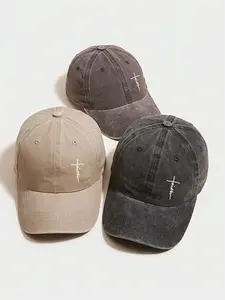 Stylish and versatile new European and American retro style washed denim baseball cap with embroidered letters, suitable for both women (makes face look smaller) and men.