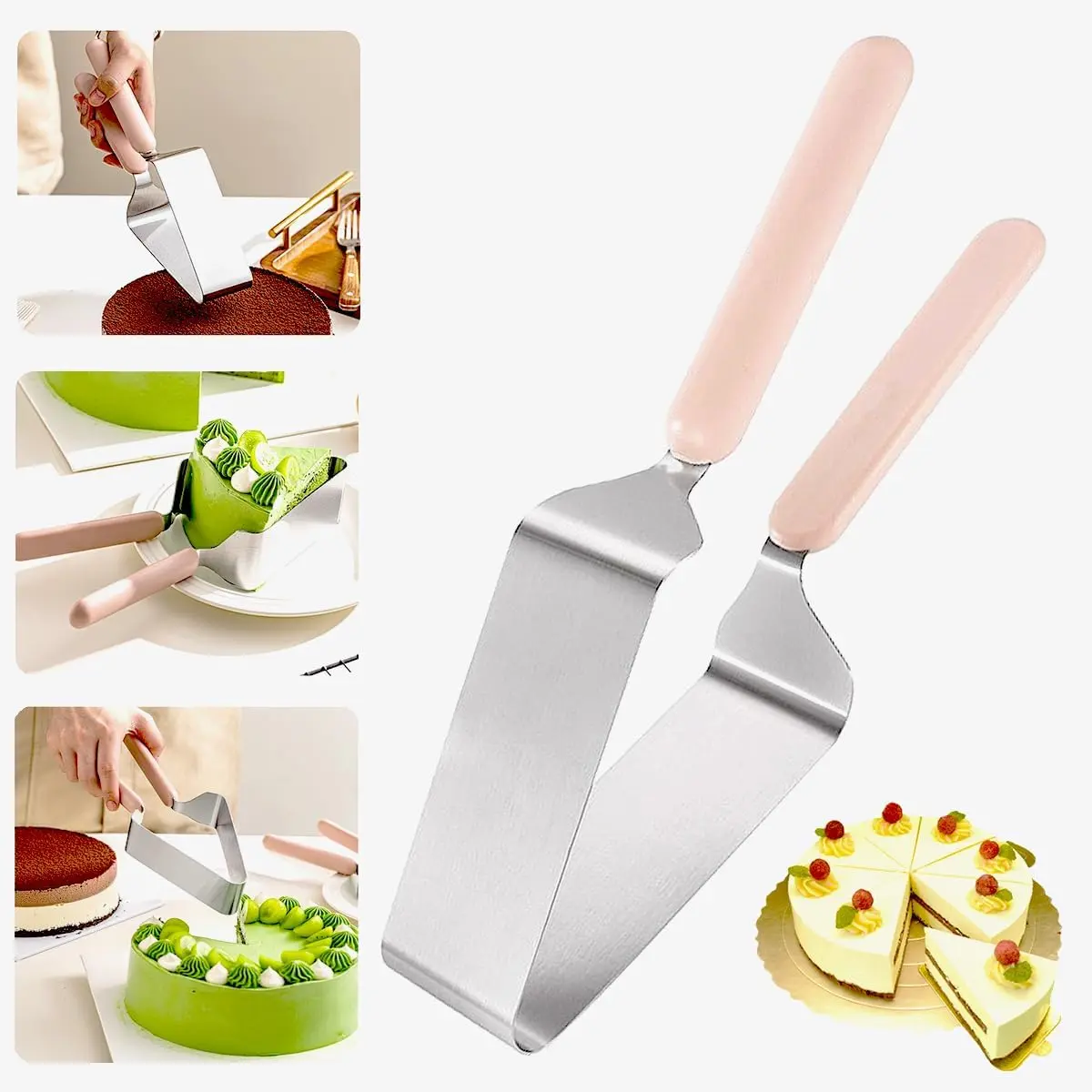 Round Stainless Steel Angel Food Cake Slicer - Heavy-Duty Rust-Proof Kitchen Utensil, Double Non-Slip Ergonomic Handle, Ease of Use, Safe for Weddings, Birthdays Baking Pastry Tool (1)