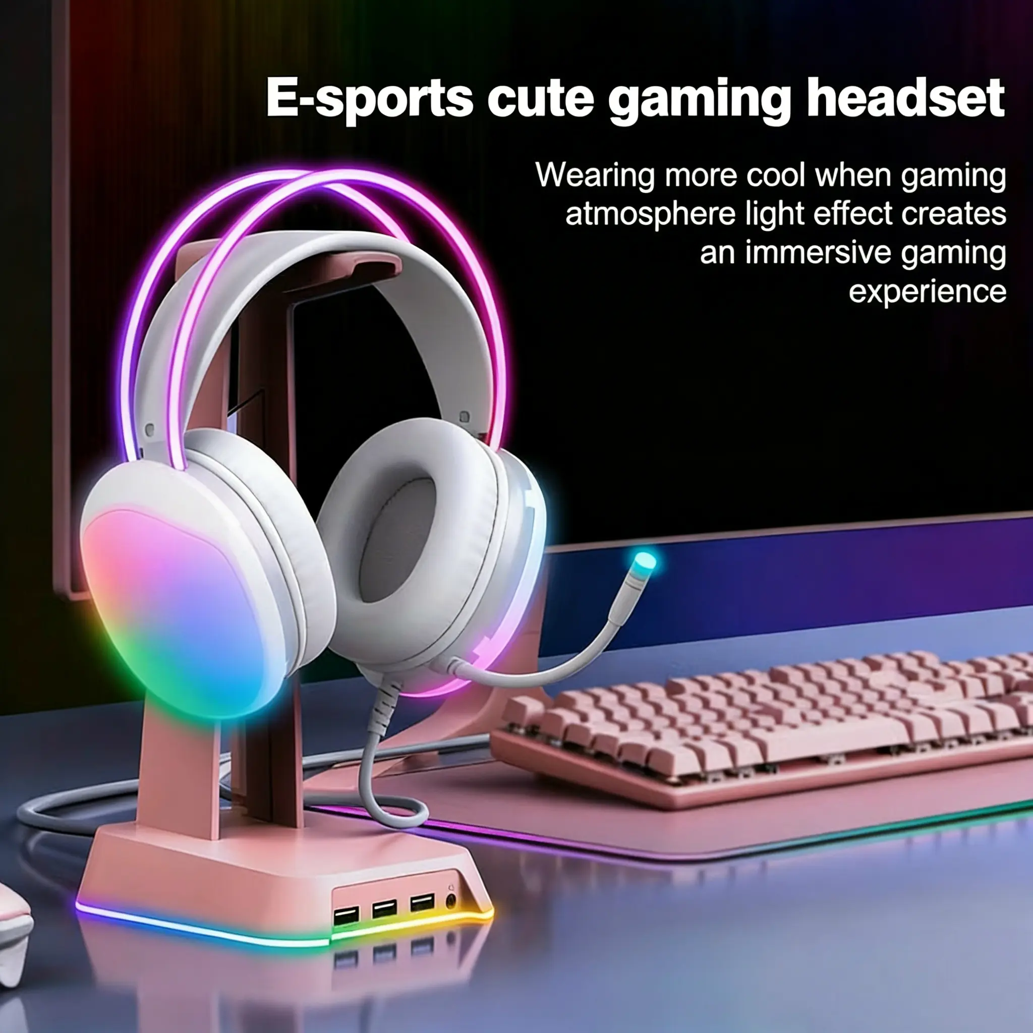 Marvo Wired RGB Stereo Gaming Headset - PC Accessories Gaming, RGB Lighting, 3.5mm Dual Plug, External Mic, Blue-Light Double Headband PU Pads, 2.1m Cable, Volume Control, Multi-Platform for PS5, PS4, PC, Comfortable Fit
