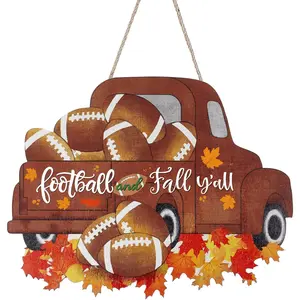 Autumn-Themed Football Hanging Decor Football Autumn Ornaments Autumn-Themed Wooden Football Decor Door Hanging Decor Home Wall Decor Holiday Thanksgiving Decor Farmhouse Style Indoor/Outdoor Decor