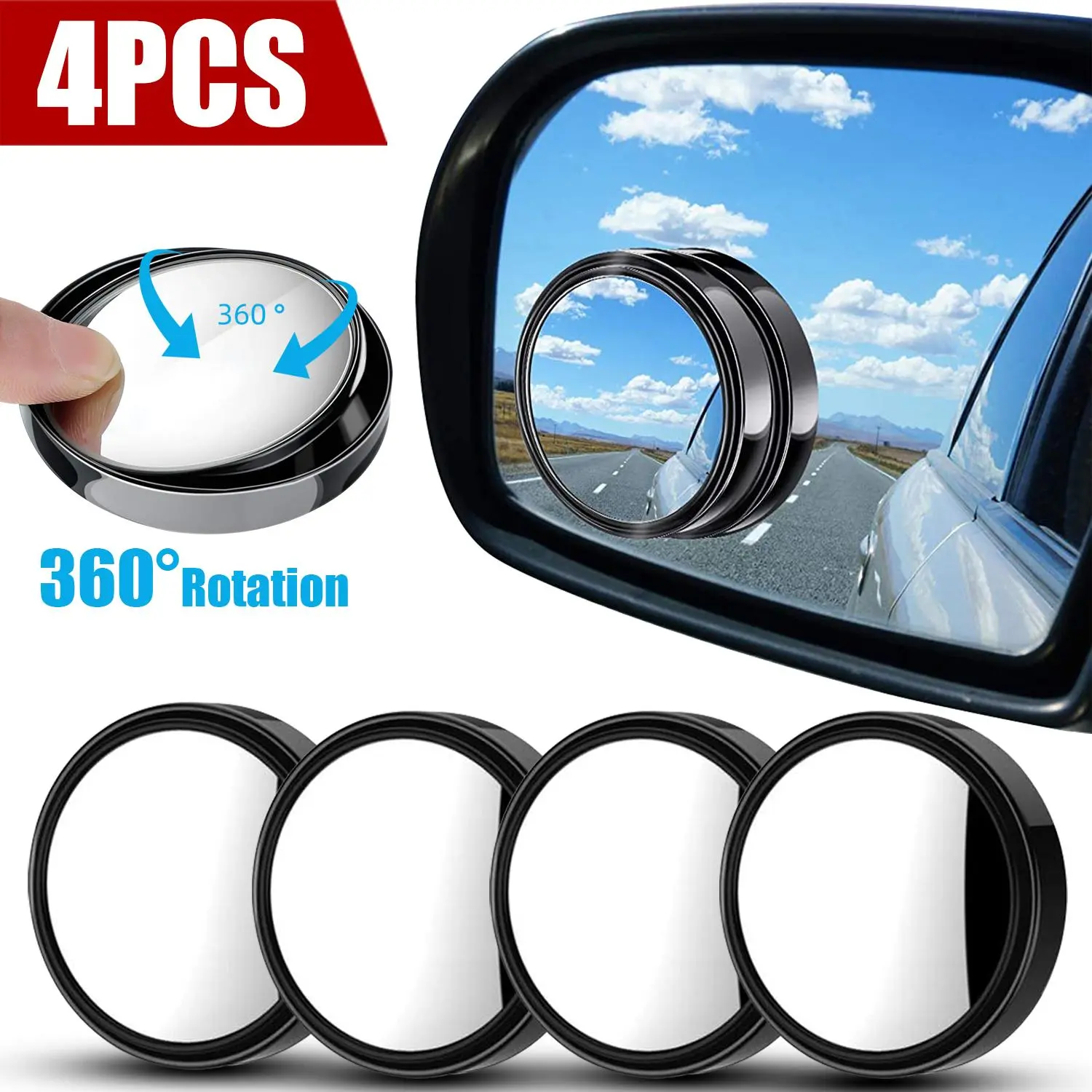 2 Pairs Car Blind Spot Mirror – HD Wide-Angle Side Mirror Attachments for Reversing Safety, Universal Fit for All Vehicles, Plastic Durable Design