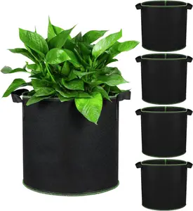 ECOS INNOVATION 5-Pack 5 Gallon Nonwoven Grow Bags, Aeration Fabric Pots with Handles, Suitable for Garden Fruits, Vegetables and Flowers, Black