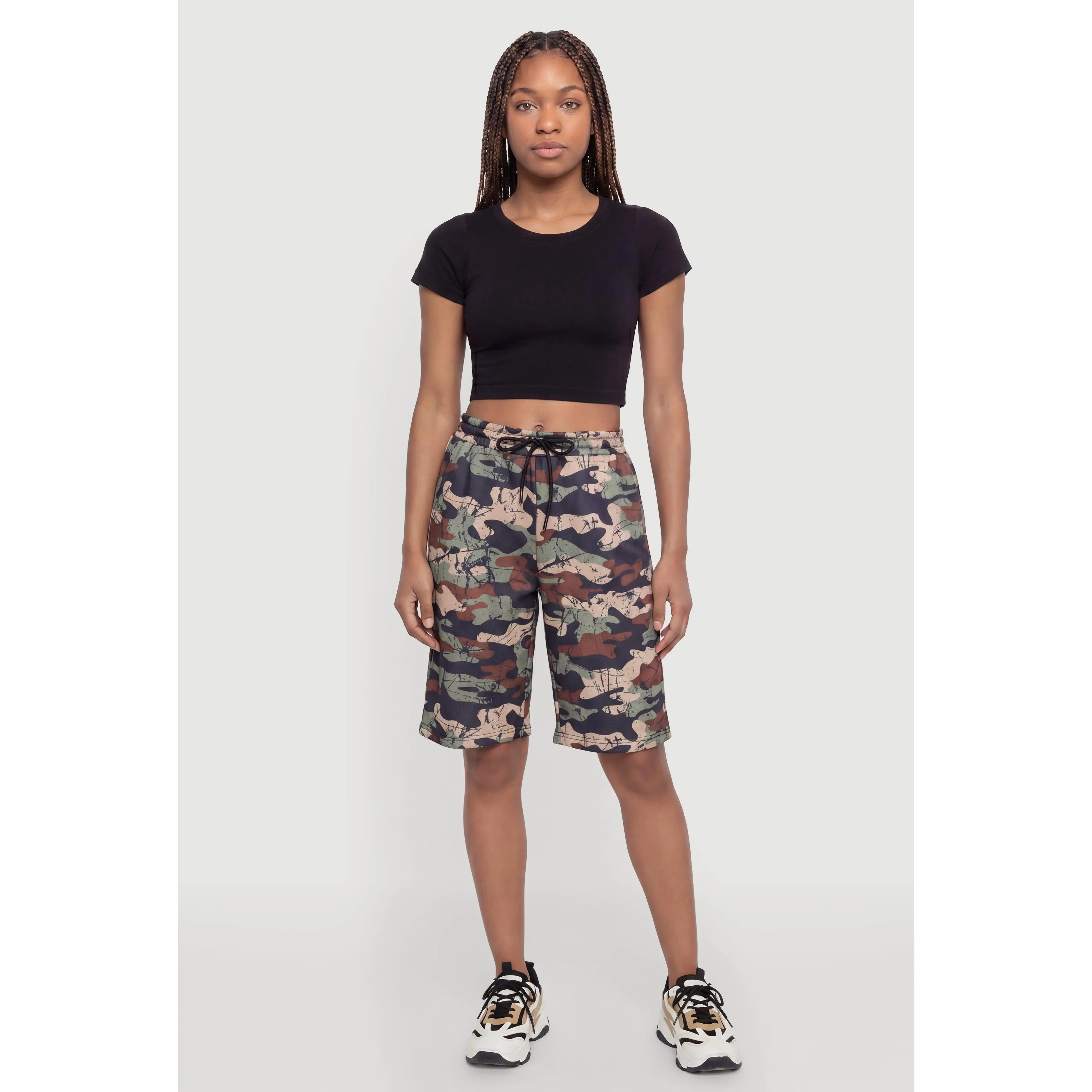 Camo Print Drawstring Waist Sweatshorts