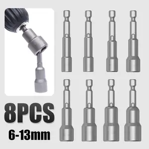 8Pcs 6-13mm Magnetic Nut Driver Socket Set 1/4 Inch Hex Shank Impact Socket Electric Nut Wrench Driver Power Hand Tools