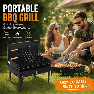 Heavy Duty Foldable Charcoal BBQ Grill, Large Capacity Stainless Steel Outdoor Barbecue Grill, Detachable Grid Easy Clean Portable Stove for Backyard Patio Garden Family Party Gathering Cooking