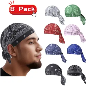 8pcs/ Pack Men'S Cashew Print Pirate Headband Cap- Bohemian Ethnic Style Headscarf for Cycling& Sports