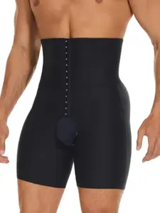 Mens Shapewear Adjustable Body Shaper Shorts with Front Opening & Double Compression High Waist Boxer Briefs Tight Compression Shapewear