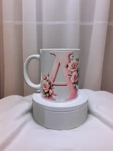 Personalized Floral Initial Mug | Custom Letter 'A' Ceramic Coffee Cup (11 oz) | Aesthetic Gift Idea