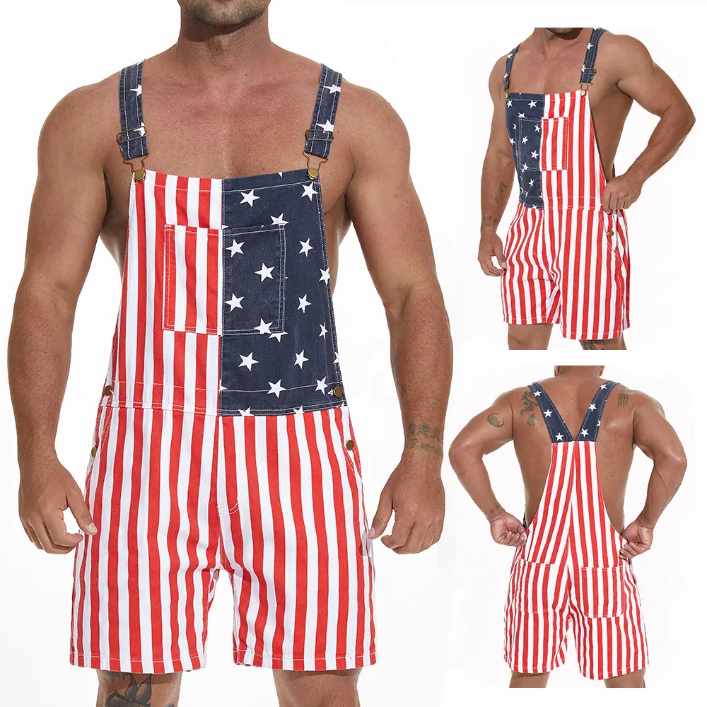 American Flag Overalls for Women and Men, Unisex Bib Pants with Soft Stretch Fabric, Breathable Summer Streetwear Outfit for Independence Day, Memorial Day, National Holiday Festivals, Parades, Parties and Casual Vacation Wear