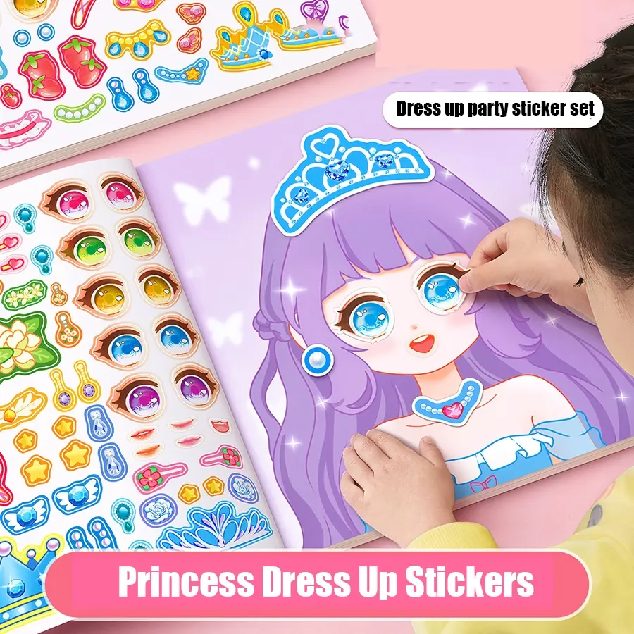 Princess Dress-Up Sticker Book for Girls Aged 3-6, Educational Toy, DIY Makeup Show, School Gift, Beauty Princess Costume Play Set