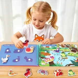 Preschool Montessori Busy Book for Children Ages 3+.  Language Sensory Toy, Busy Board, Alphabet Flashcards, Color Recognition with 4 Themes, Colorful Educational Cardboard Book, Interactive Educational Learning Sticker Book. Enhances Logical Skills